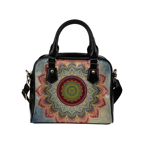 Folk Art MANDALA - dirty grunge blue red Shoulder Handbag (Model 1634)