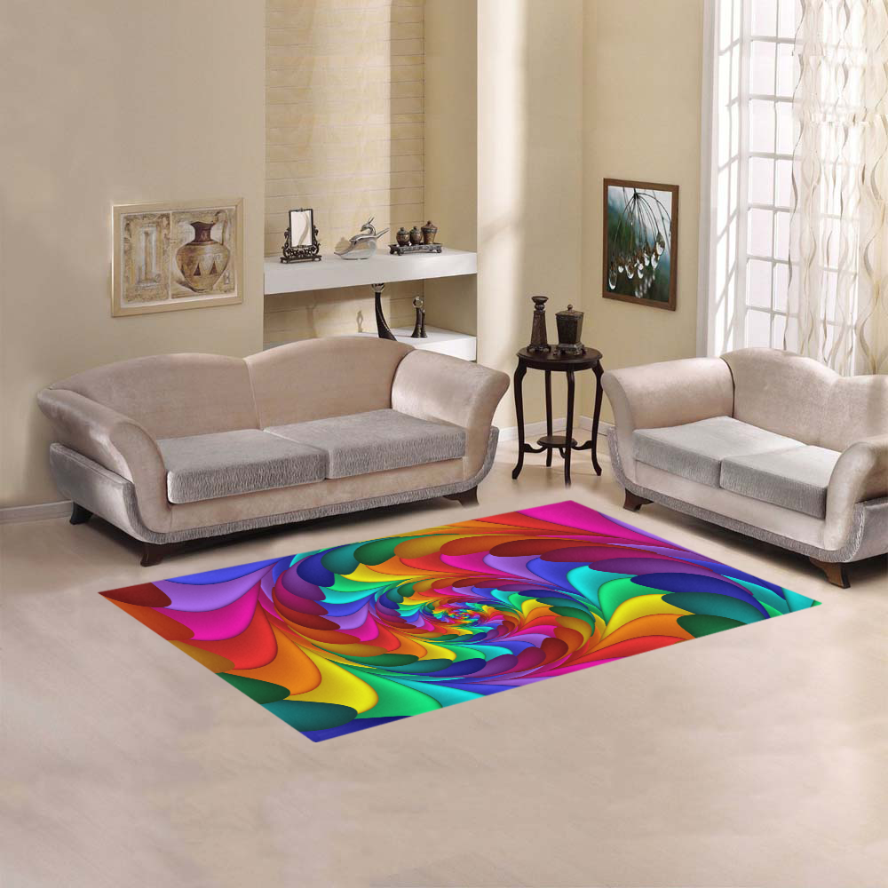 Psychedelic Rainbow Spiral Fractal Area Rug 5'x3'3''