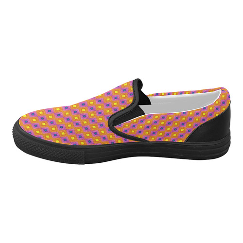 Vibrant Retro Diamond Pattern Women's Slip-on Canvas Shoes (Model 019)