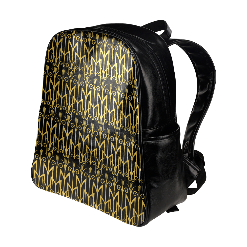 Beautiful BlackAnd Gold Art Deco Pattern Multi-Pockets Backpack (Model 1636)