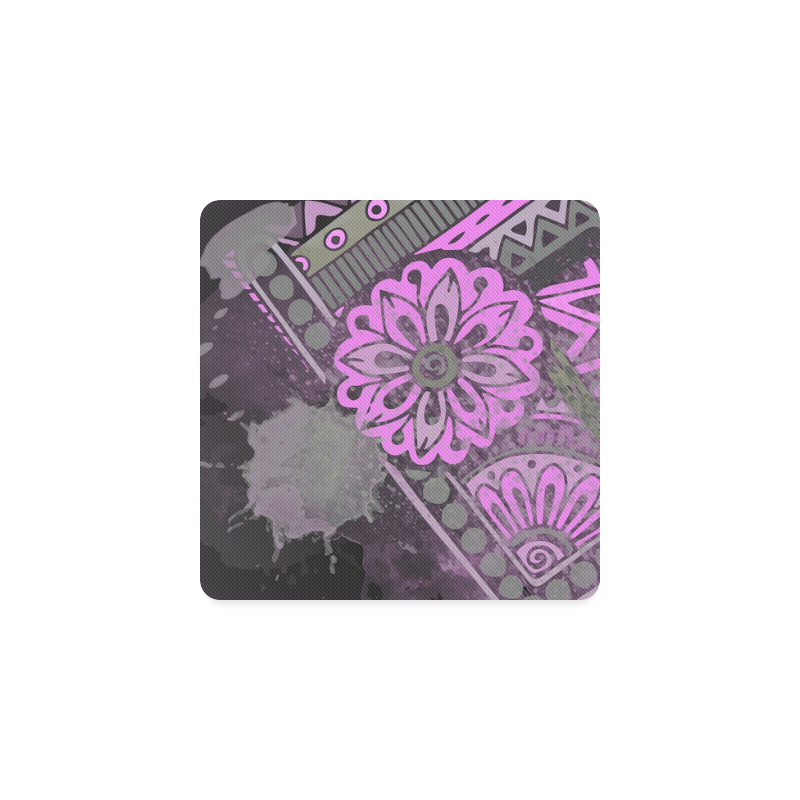 Pink Grunge Floral Modern Geometric Square Coaster