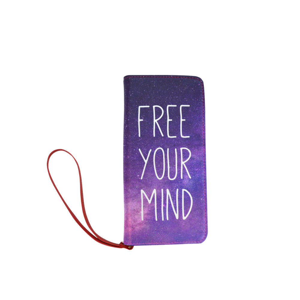 "Free Your Mind" Quote Purple Blue Night Sky Women's Clutch Wallet (Model 1637)