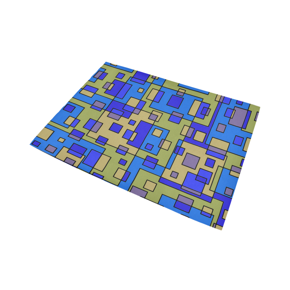 Blue Beige Abstract Square Area Rug7'x5'