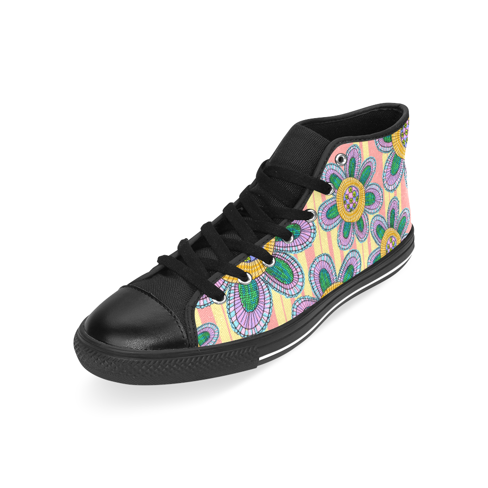 Colorful Flowers and Lines Men’s Classic High Top Canvas Shoes /Large Size (Model 017)