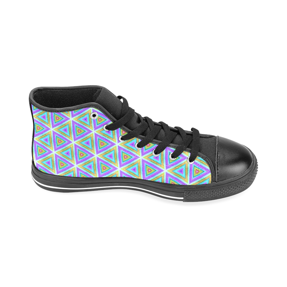 Colorful Retro Geometric Pattern Men’s Classic High Top Canvas Shoes /Large Size (Model 017)