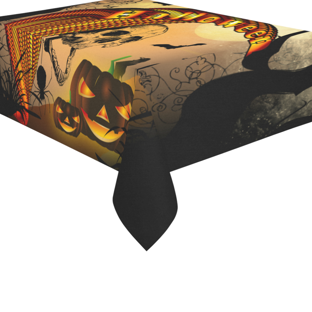 Funny halloween design with skull and pumpkin Cotton Linen Tablecloth 60"x 84"