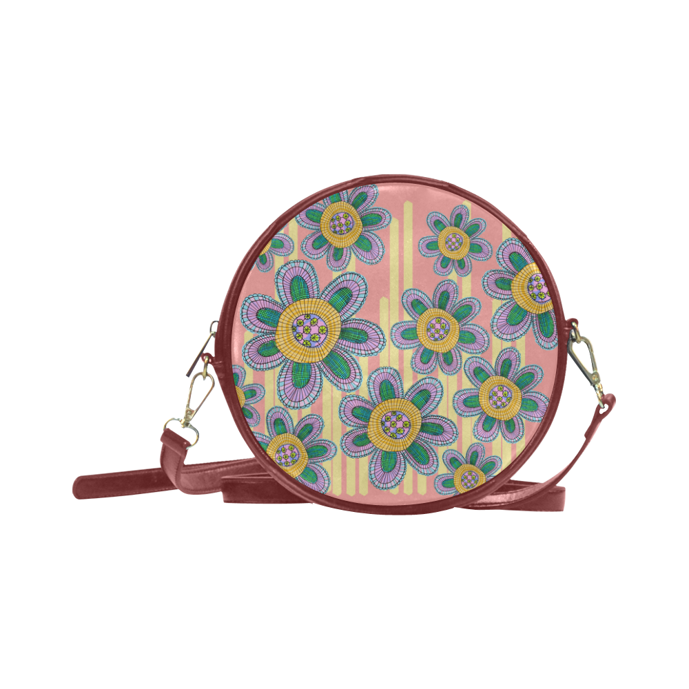Colorful Flowers and Lines Round Sling Bag (Model 1647)