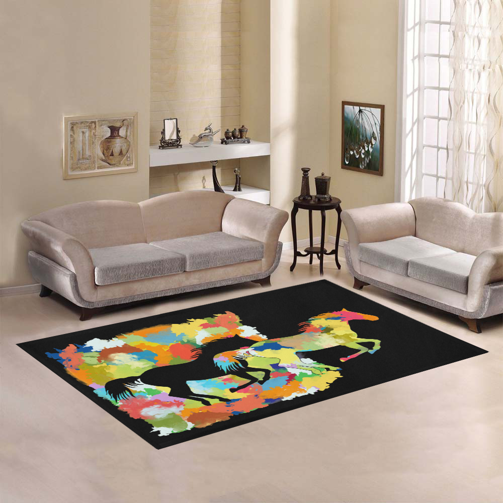 Horse  Shape Galloping out of Colorful Splash Area Rug7'x5'