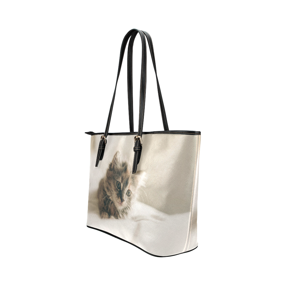 Lovely Sweet Little Cat Kitten Kitty Pet Leather Tote Bag/Small (Model 1651)