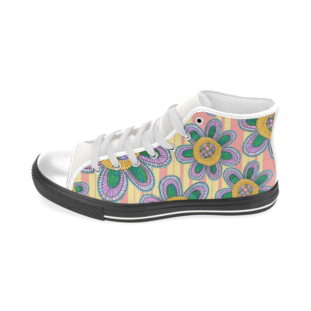 Colorful Flowers and Lines Men’s Classic High Top Canvas Shoes (Model 017)