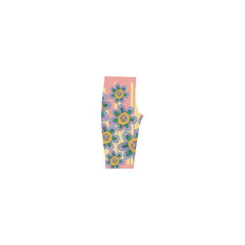 Colorful Flowers and Lines Hestia Cropped Leggings (Model L03)