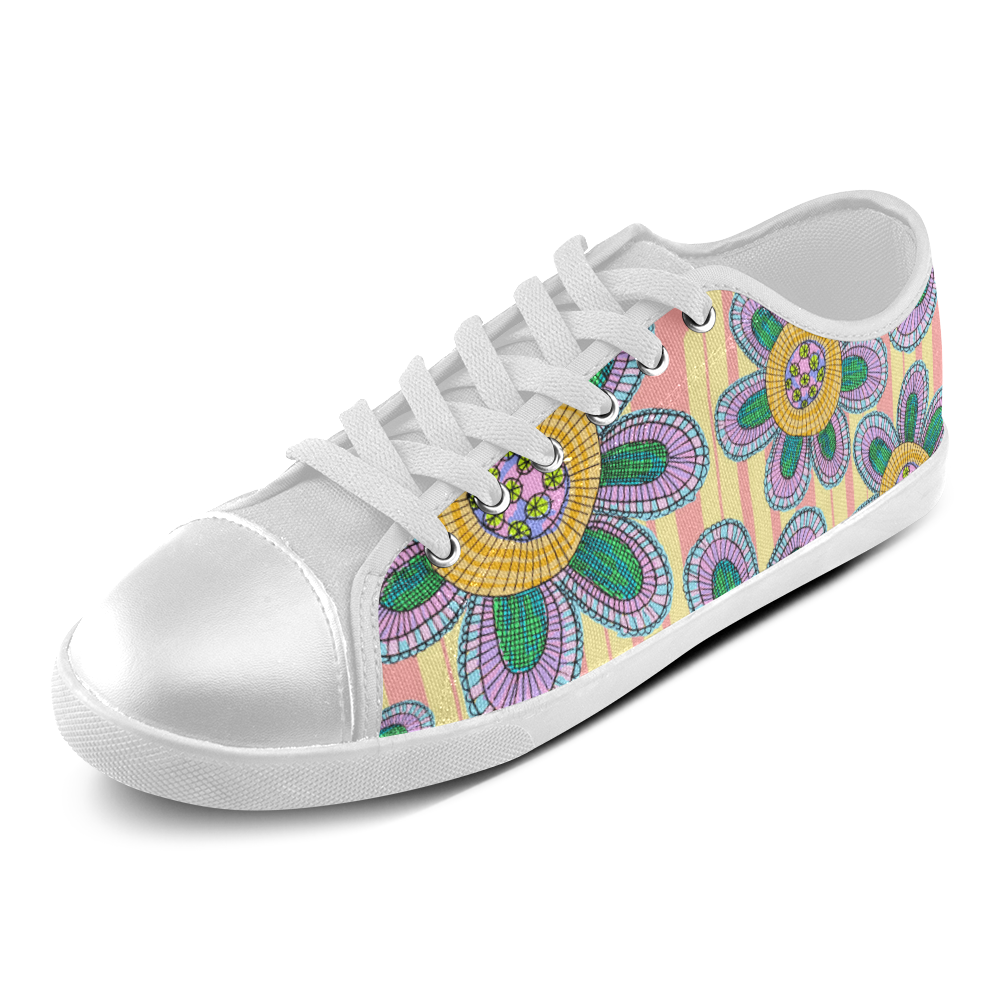 Colorful Flowers and Lines Men's Canvas Shoes (Model 016)