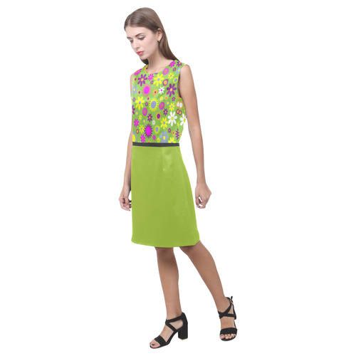Retro Flower Power Lime Eos Women's Sleeveless Dress (Model D01)