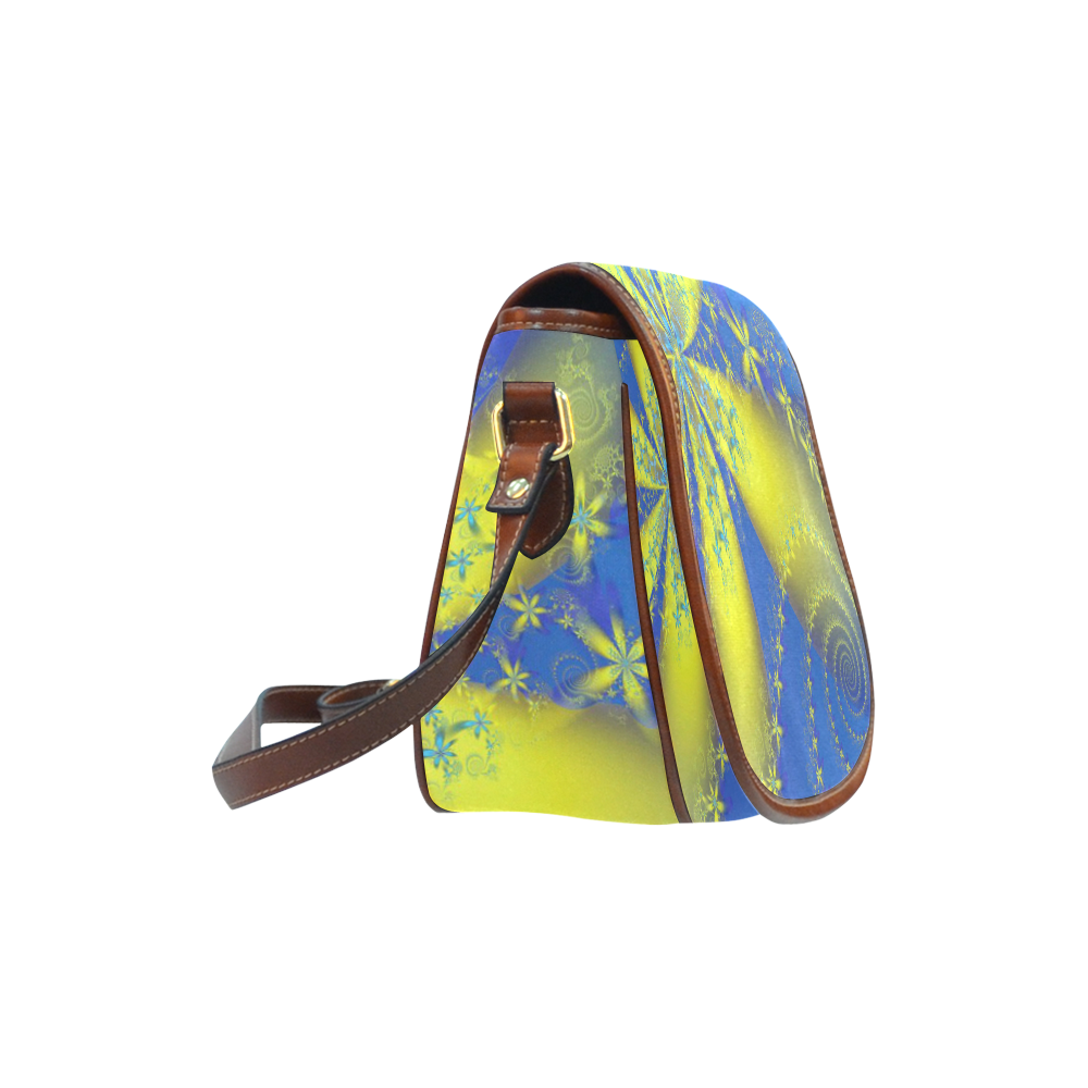 Flower Galaxies Blue Yellow Fractal Art Saddle Bag/Small (Model 1649) Full Customization