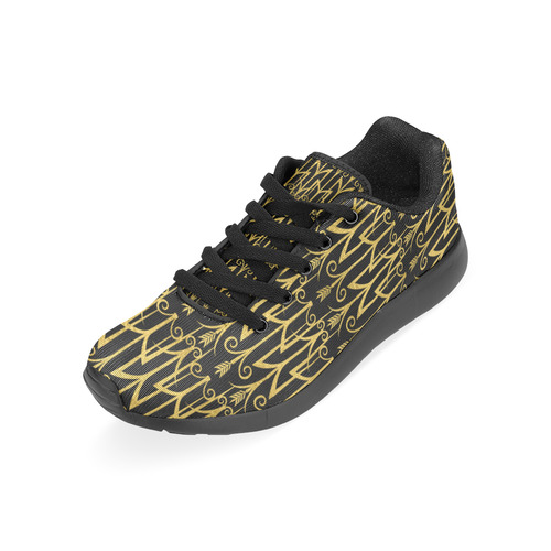 Beautiful BlackAnd Gold Art Deco Pattern Women’s Running Shoes (Model 020)