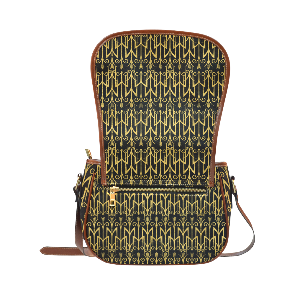 Beautiful BlackAnd Gold Art Deco Pattern Saddle Bag/Large (Model 1649)