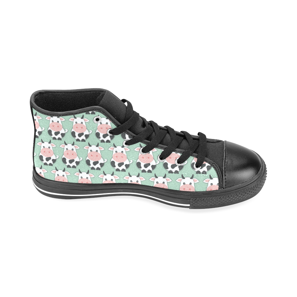 Cute Cow Pattern Men’s Classic High Top Canvas Shoes /Large Size (Model 017)