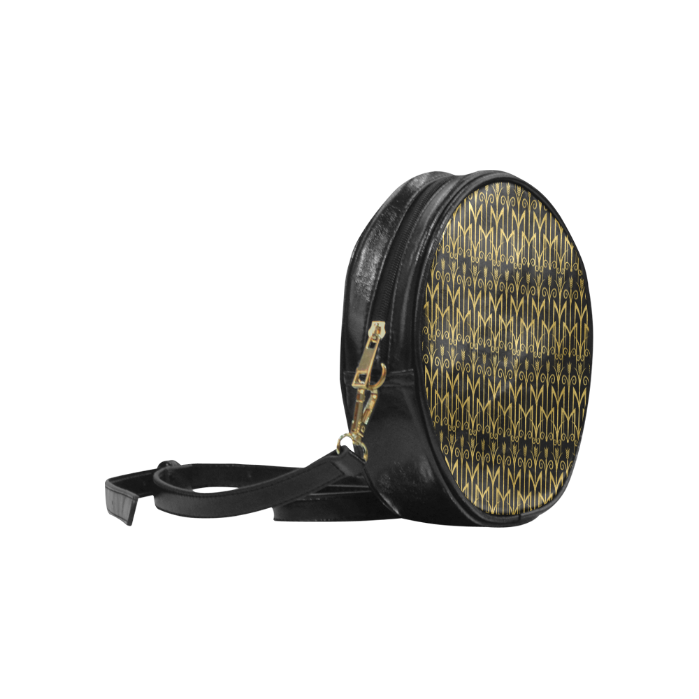 Beautiful BlackAnd Gold Art Deco Pattern Round Sling Bag (Model 1647)