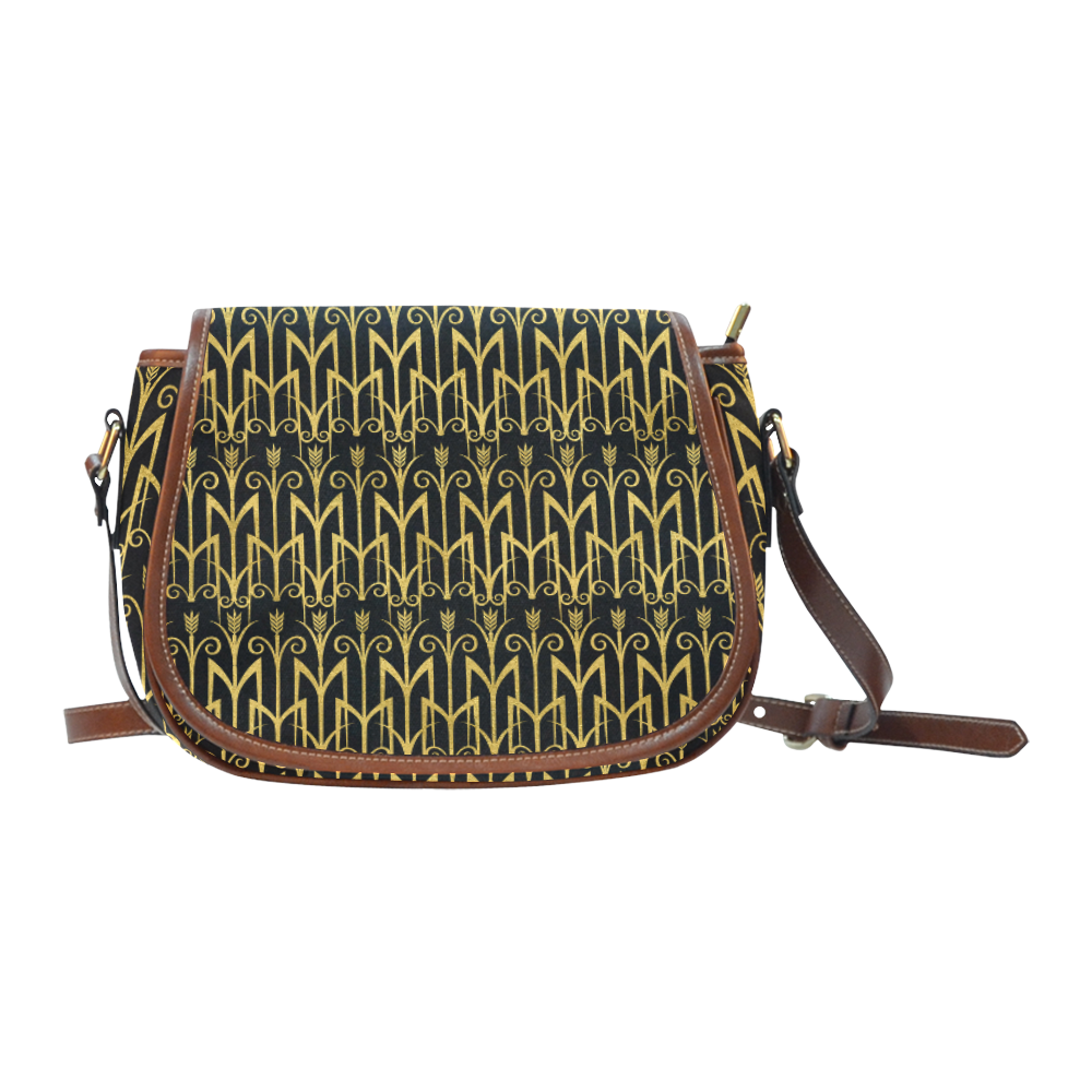 Beautiful BlackAnd Gold Art Deco Pattern Saddle Bag/Small (Model 1649) Full Customization