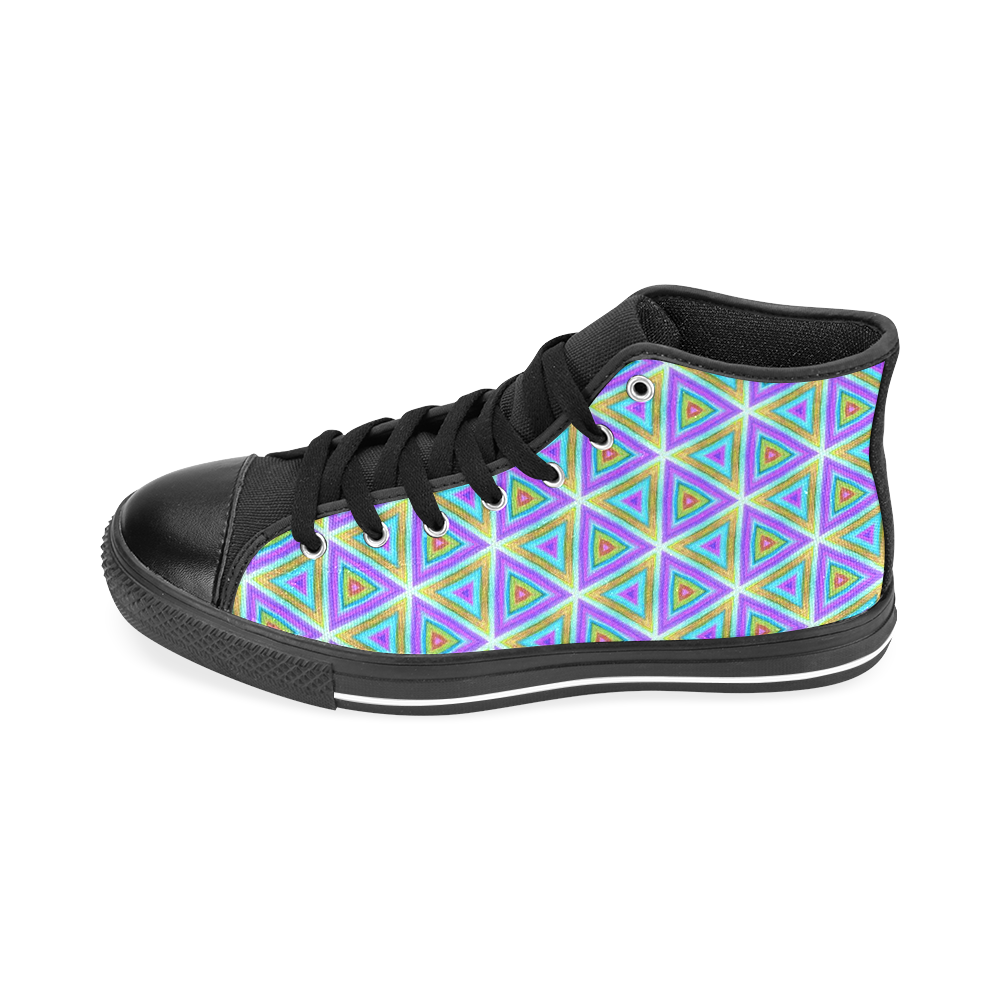 Colorful Retro Geometric Pattern Men’s Classic High Top Canvas Shoes /Large Size (Model 017)