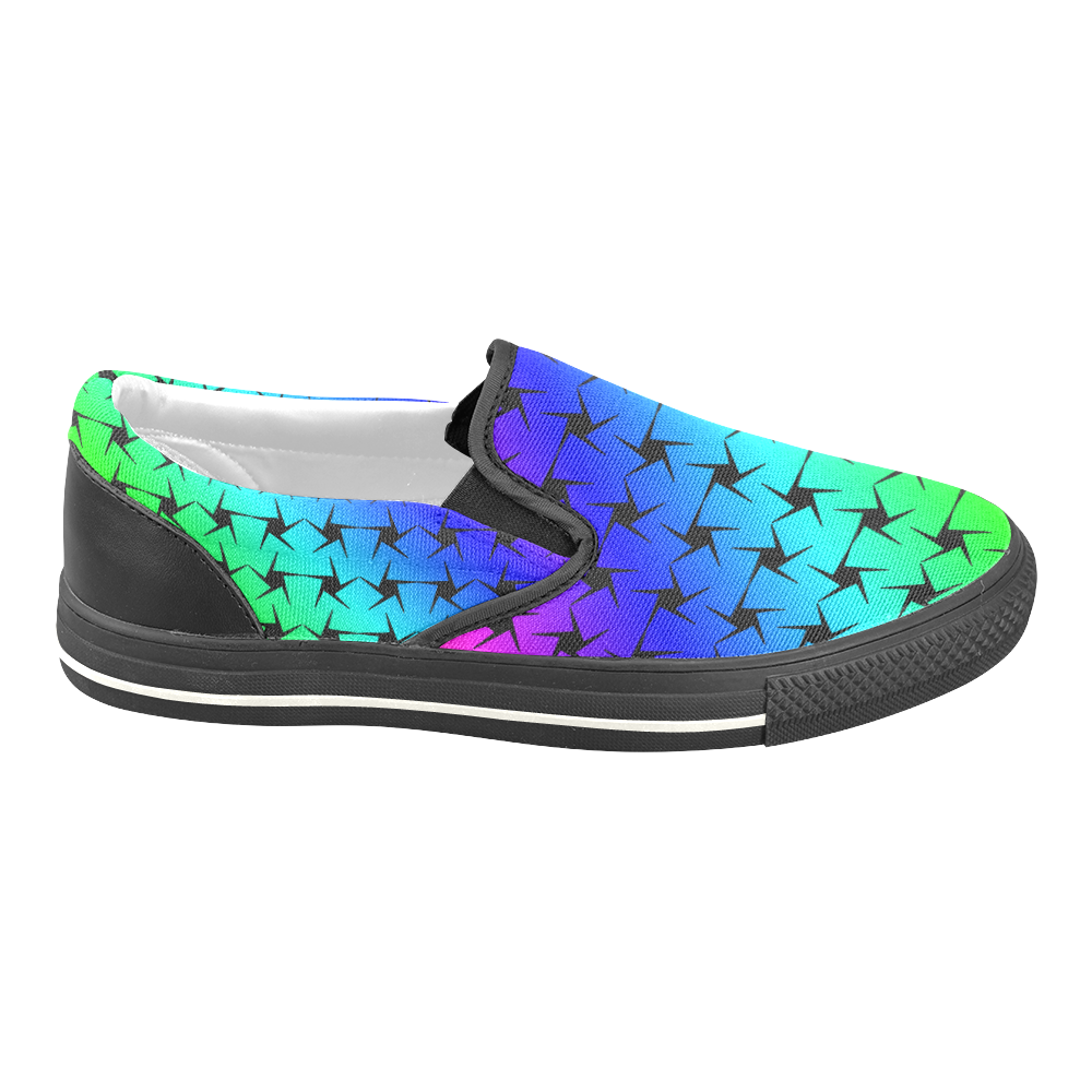 Colorful Black Star Women's Unusual Slip-on Canvas Shoes (Model 019)