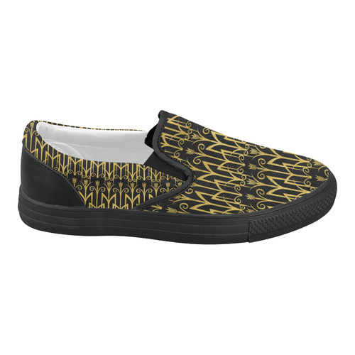 Beautiful BlackAnd Gold Art Deco Pattern Women's Slip-on Canvas Shoes (Model 019)