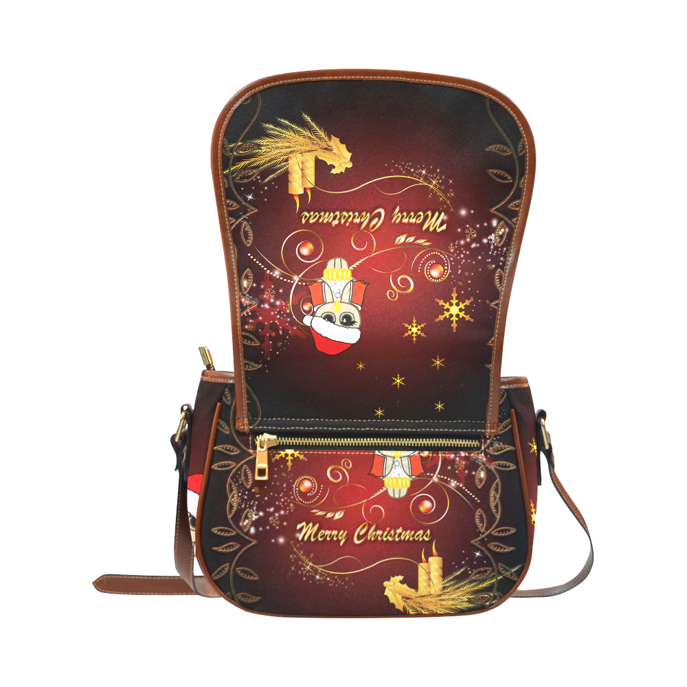 Cute christmas owl on red background Saddle Bag/Small (Model 1649) Full Customization