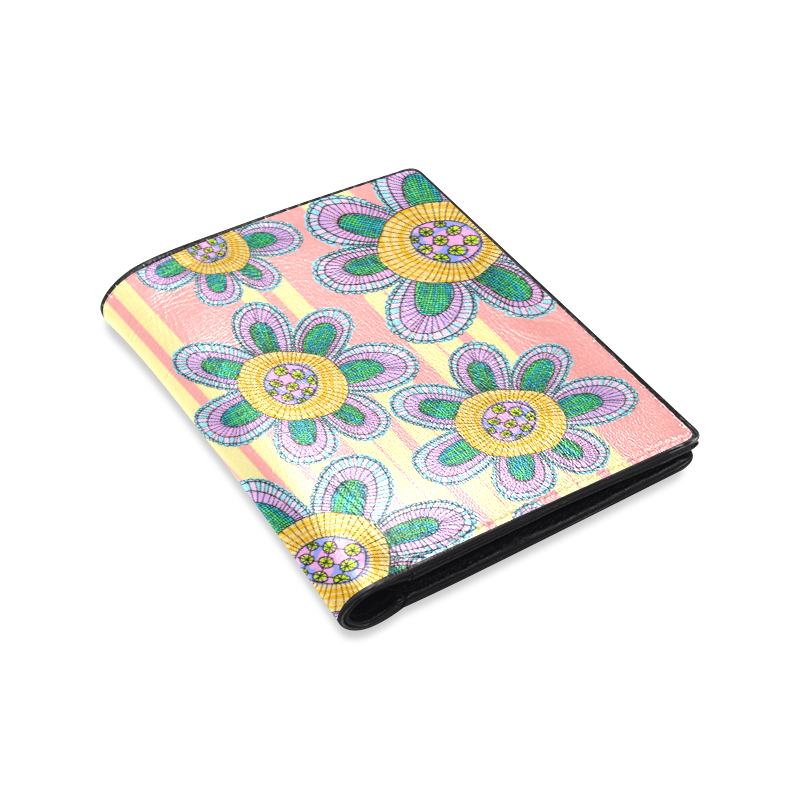 Colorful Flowers and Lines Men's Leather Wallet (Model 1612)