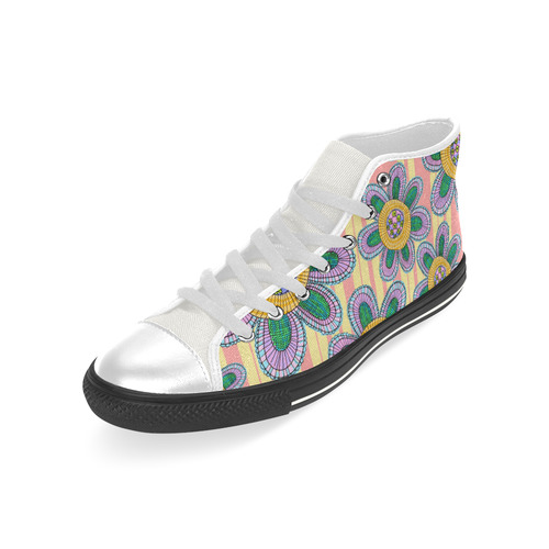 Colorful Flowers and Lines Men’s Classic High Top Canvas Shoes (Model 017)