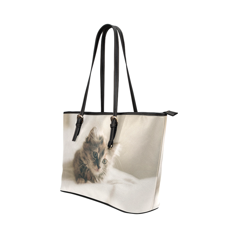 Lovely Sweet Little Cat Kitten Kitty Pet Leather Tote Bag/Large (Model 1651)