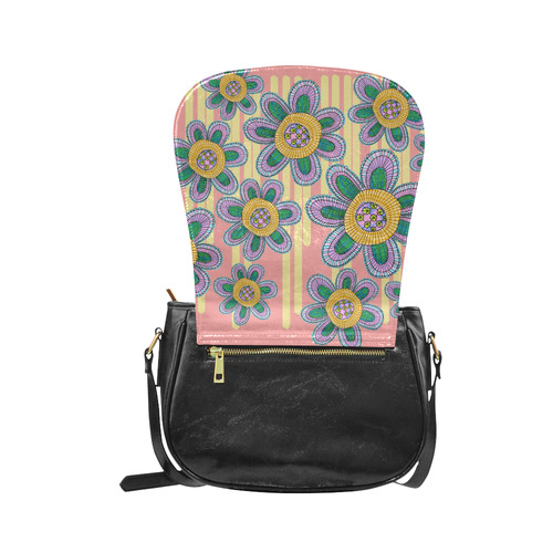 Colorful Flowers and Lines Classic Saddle Bag/Small (Model 1648)