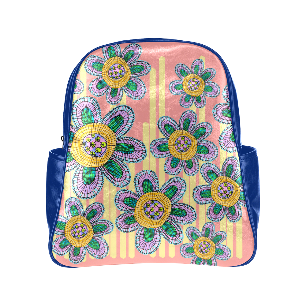 Colorful Flowers and Lines Multi-Pockets Backpack (Model 1636)