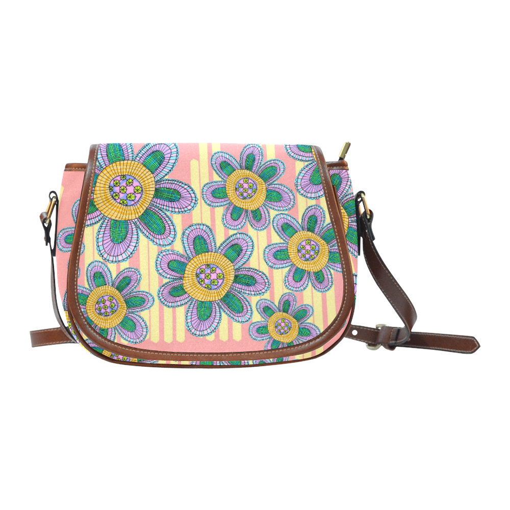 Colorful Flowers and Lines Saddle Bag/Small (Model 1649) Full Customization