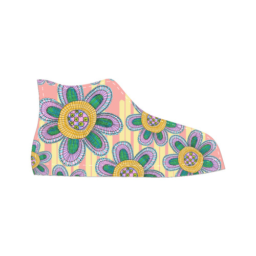 Colorful Flowers and Lines Men’s Classic High Top Canvas Shoes /Large Size (Model 017)