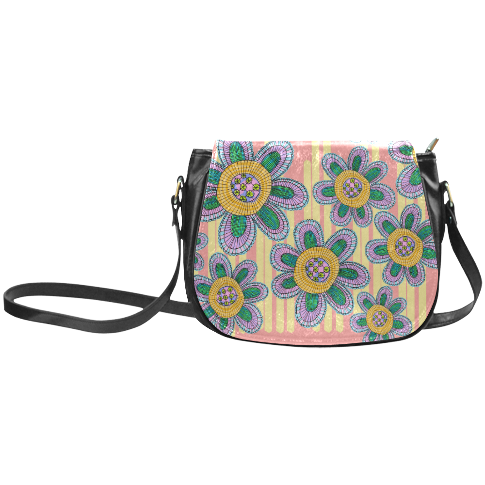 Colorful Flowers and Lines Classic Saddle Bag/Small (Model 1648)