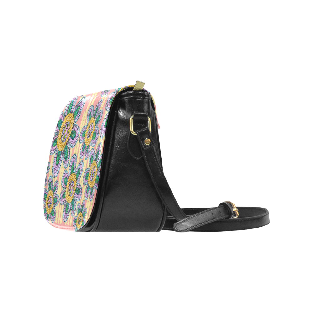 Colorful Flowers and Lines Classic Saddle Bag/Small (Model 1648)