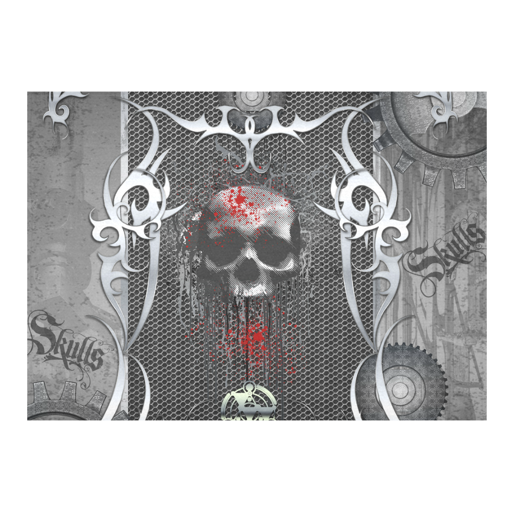 Awesome skull on metal design Cotton Linen Tablecloth 60"x 84"