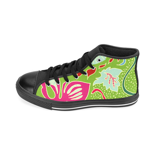 Green Organic Abstract Pattern Men’s Classic High Top Canvas Shoes /Large Size (Model 017)