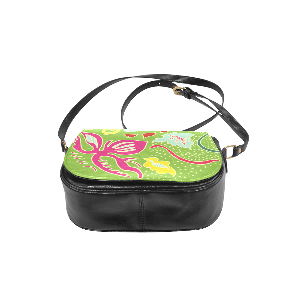 Green Organic Abstract Pattern Classic Saddle Bag/Small (Model 1648)