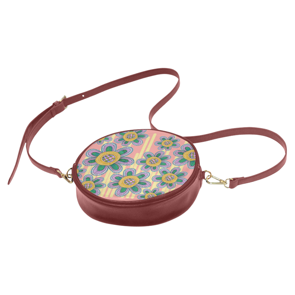 Colorful Flowers and Lines Round Sling Bag (Model 1647)