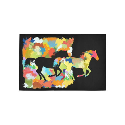 Horse  Shape Galloping out of Colorful Splash Area Rug 5'x3'3''