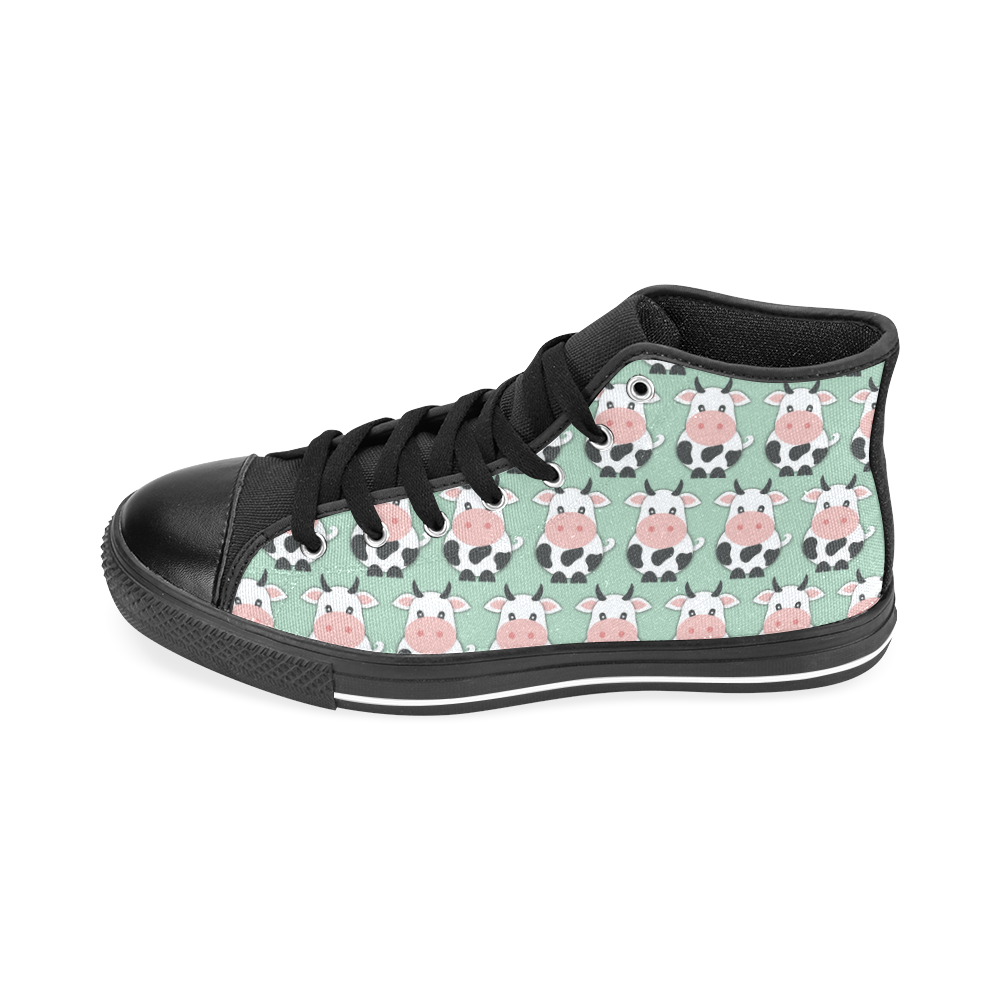 Cute Cow Pattern Men’s Classic High Top Canvas Shoes /Large Size (Model 017)