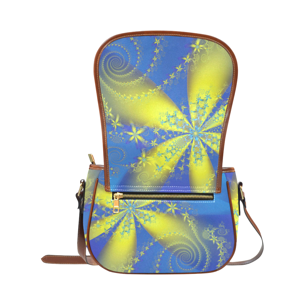 Flower Galaxies Blue Yellow Fractal Art Saddle Bag/Small (Model 1649) Full Customization
