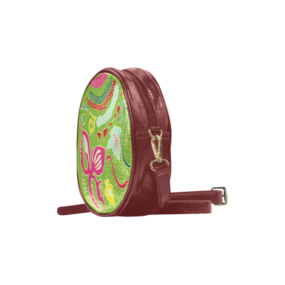 Green Organic Abstract Pattern Round Sling Bag (Model 1647)