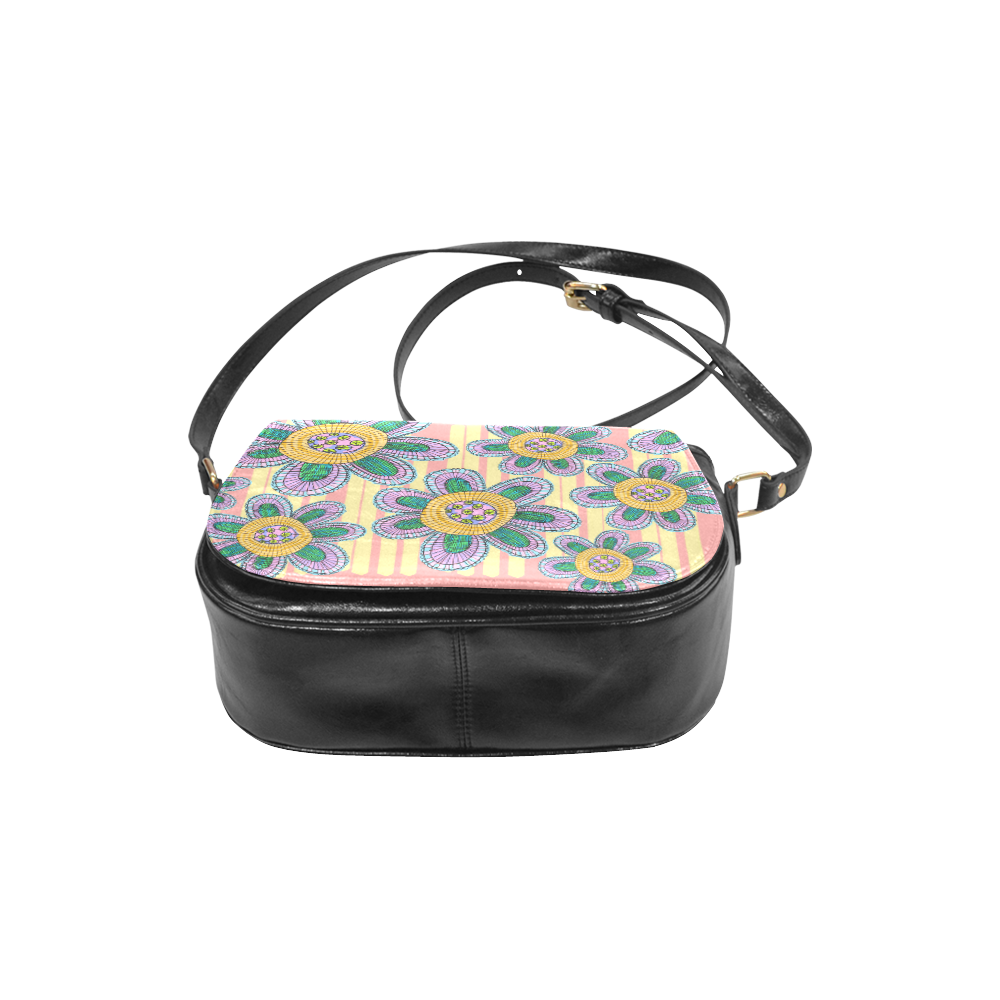 Colorful Flowers and Lines Classic Saddle Bag/Small (Model 1648)