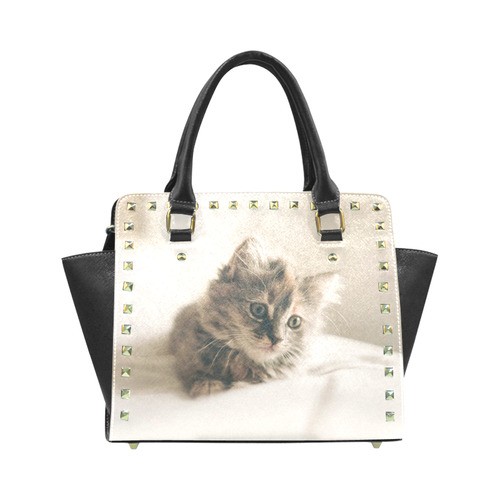 Lovely Sweet Little Cat Kitten Kitty Pet Rivet Shoulder Handbag (Model 1645)