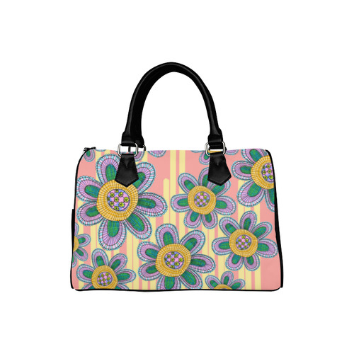 Colorful Flowers and Lines Boston Handbag (Model 1621)