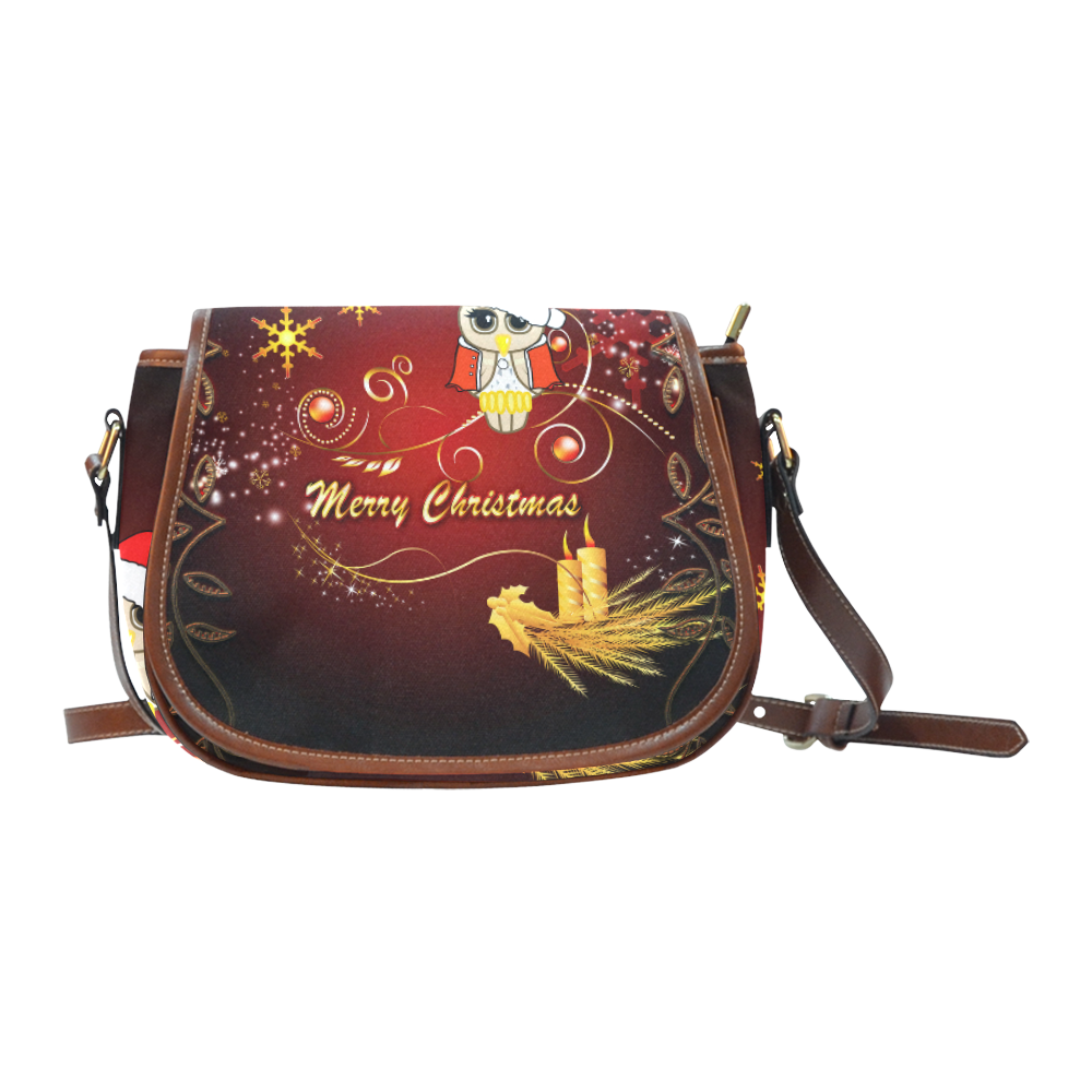 Cute christmas owl on red background Saddle Bag/Small (Model 1649) Full Customization