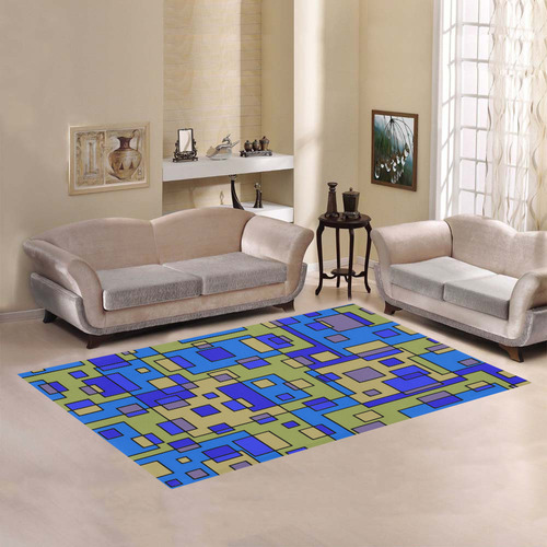 Blue Beige Abstract Square Area Rug7'x5'