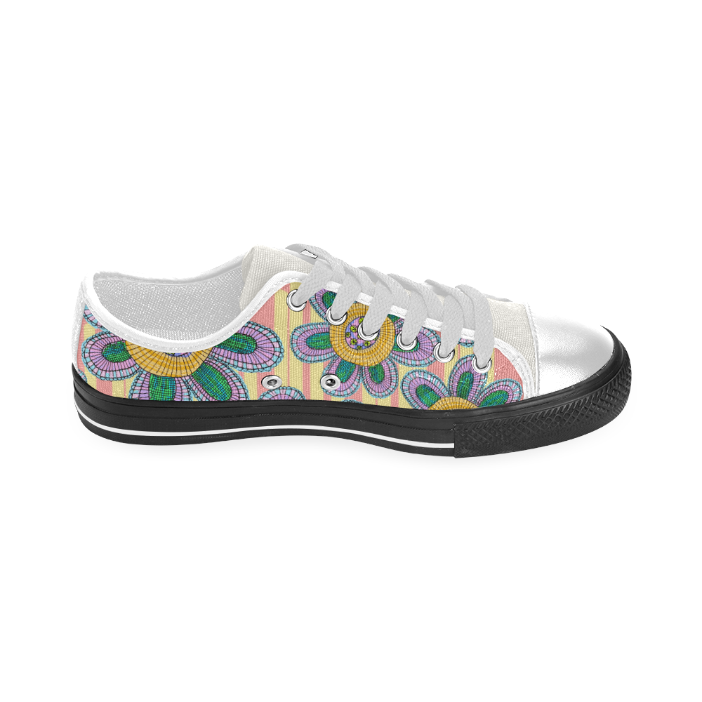 Colorful Flowers and Lines Men's Classic Canvas Shoes (Model 018)